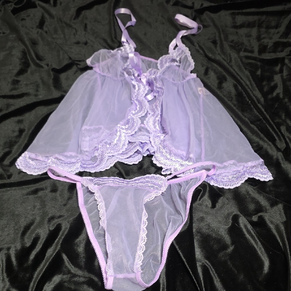Sheer Lavender Lace Chemise Set